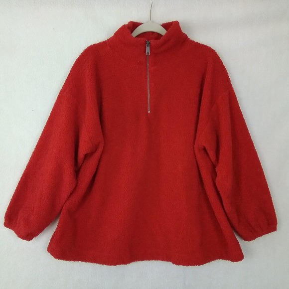 Loft Plus 1/4 Zip Fleece Lined Teddy‎ Bear Pullover Sweater Size 16/18 in Red - Picture 2 of 11